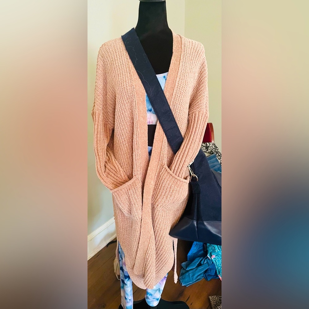 Oversized rose colored sweater jacket